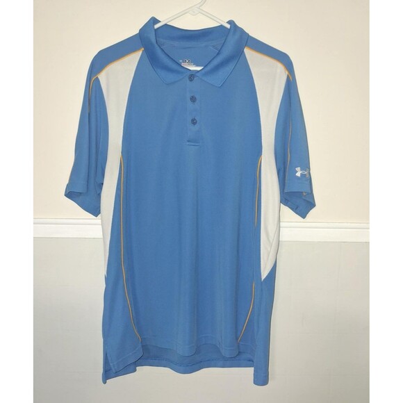 Under Armour Mens Large UCLA Colors Polo Shirt Heat Gear Blue White Orange - Picture 1 of 7